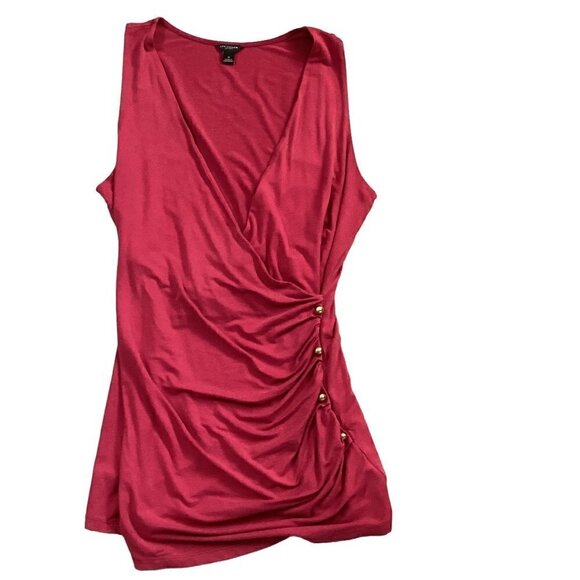 Ann Taylor Faux Wrap Surplice Ruched V-Neck Sleeveless Top S S Red 67T - Picture 1 of 7